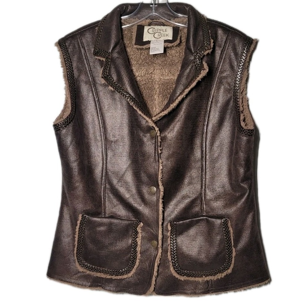 Cripple Creek Womens Brown Vest Size Large Snakeskin Patterned Button Up
